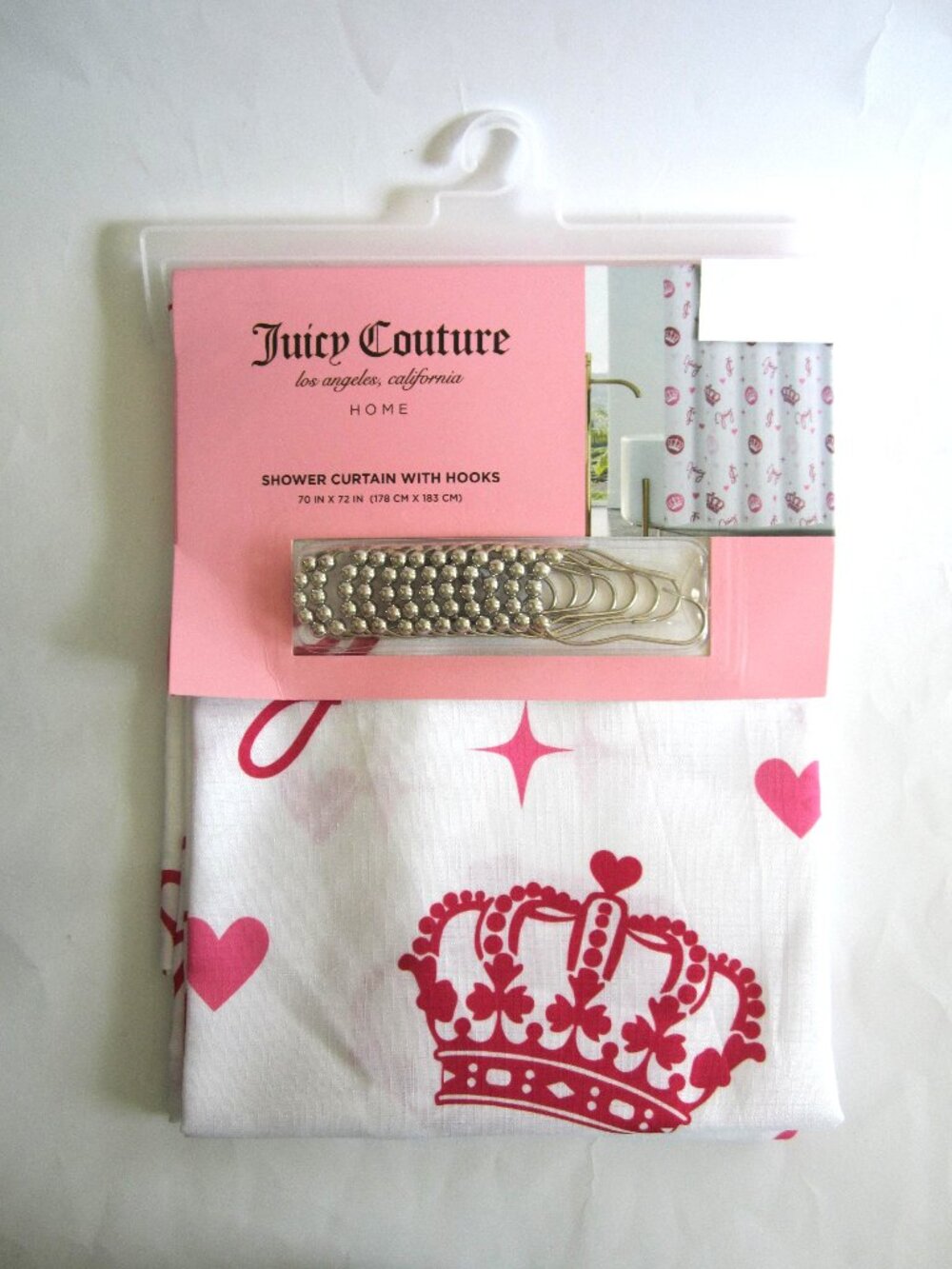 Juicy Couture Shower Curtain With Hooks Red Crown JC Home Bathroom Bath